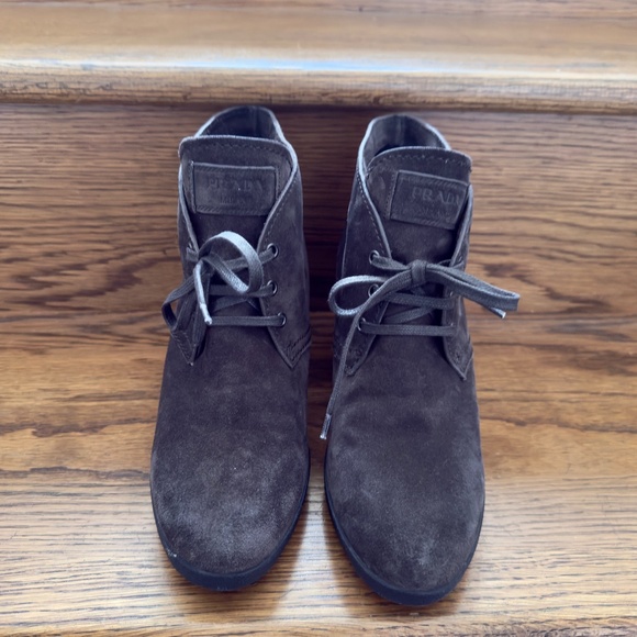 Prada Dark Brown Suede Ankle Boots - Picture 2 of 8